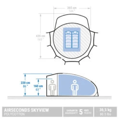 Quechua Tente Bulle De Camping - AirSeconds Skyview Polycoton - 2 Personnes - 1 Chambre -Regatta FR tente bulle de camping airseconds skyview polycoton 2 personnes 1 chambre 1
