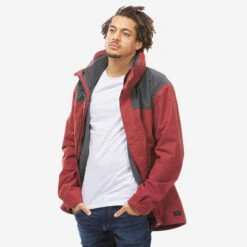 Veste 3en1 Imperméable De Trek Voyage - TRAVEL 100 0°C Rouge - Homme